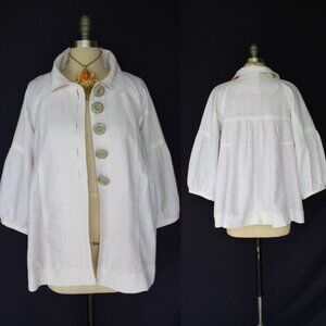 Free People cream Linen vintage mod puff sleeve Lucy suzy opal jacket coat Swing
